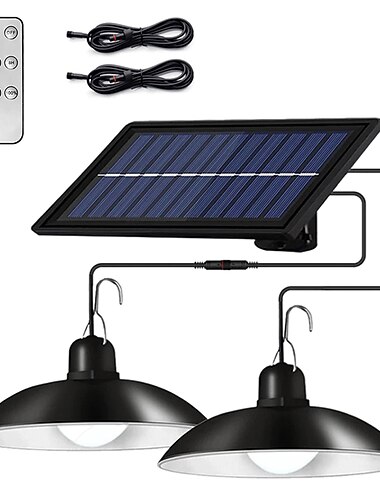  hanglampen op zonne-energie buiten binnen dimbaar ip65 waterdicht dual head zonneschijnwerper met 3 m snoer en afstandsbediening