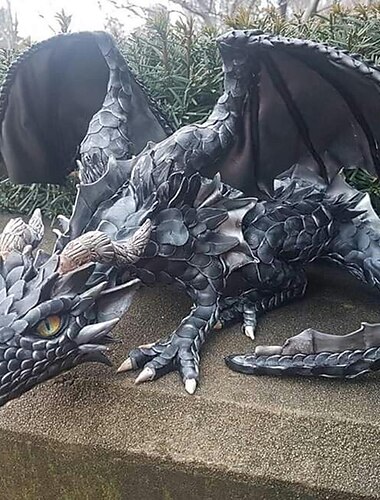  gran escultura de dragón en cuclillas, estatua de dragón gótico de resina, artesanía, decoración al aire libre