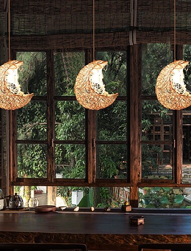  luz led pendente de bambu lanterna design lustre retrô 32 cm e26/e27 lustre iluminação de teto é aplicável à sala de estar quarto restaurante café bar restaurante clube
