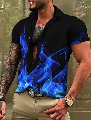  Homens Camisa Social camisa de botão Manga Curta Moda Roupa de rua Designer Casual Diário Final de semana Verão Primavera Aberto para a Lateral Imprimir Botão para baixo Azul Laranja Verde Azul Claro