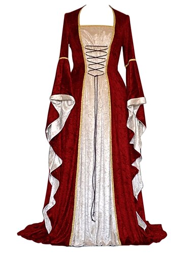  Retro Vintage Mittelalterlich Cocktailkleid Bodenlang Lange Länge Kleid Abschlussballkleid Ren Faire Trompetenärmel Wikinger Outlander Übergrössen Damen Keltisch königlich Party Abschlussball