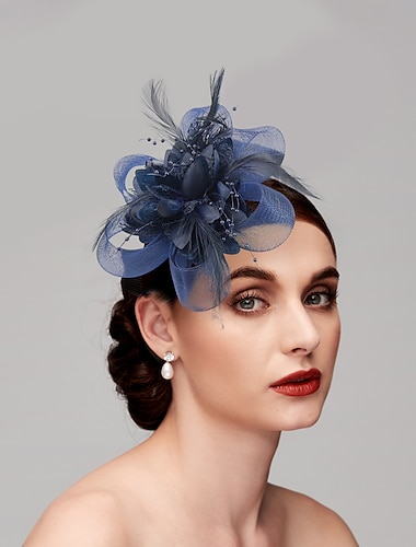  Elegante Tocado de Pluma y Red Sombreros con Plumas y Pelaje Floral 1PC Ocasión Especial Kentucky Derby Carreras de Caballos Día de Damas Accesorio para impresionar en la Carrera 2025