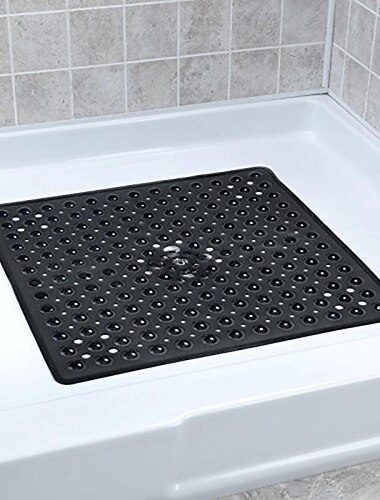  سجادة حمام مربعة غير قابلة للانزلاق - سجادة حمام مضادة للانزلاق مقاس 21 × 21 بوصة مع كوب شفط، سجادة دش آمنة للأطفال&amp; سجادة استحمام لكبار السن مع فتحات تصريف، يمكن غسلها في الغسالة، بيضاء شفافة