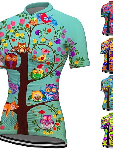  女性用 サイクリングジャージー グラフィック 植物 半袖 バイク ジャージー トップス 3つのリアポケット付き マウンテンサイクリング ロードバイク 速乾性 反射性ストリップ 後ポケット 吸汗性 スポーツ レッド ブルー オレンジ 衣類