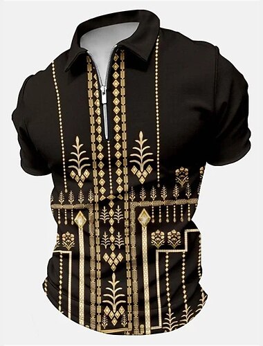  בגדי ריקוד גברים בָּארוֹק חולצות פולו עם רוכסן חולצת גולף שרוולים קצרים חולצות פולו חולצות עם צווארון וינטאג' יום יומי בגדי נופש תלבושות למסיבה הדפסת תלת מימד רבע זיפ פולו שחור לבן צהוב