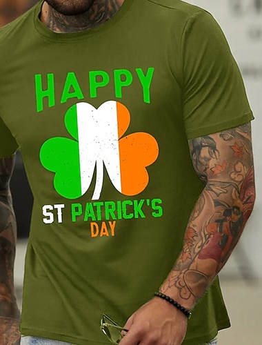  St. Patrick's Day Herren-T-Shirt, T-Shirt, Grafik-T-Shirt, Buchstaben-Grafikdrucke, Rundhalsausschnitt, Heißprägung, Straße, Urlaub, kurze Ärmel, Aufdruck, Kleidung, Bekleidung, Designer, St.