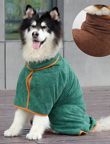  Toalla para mascotas, albornoz absorbente de secado rápido para perros grandes, albornoz verde para mascotas que se envuelve en la cintura