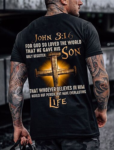  Hombre Graphic Letra Fe Camiseta Tee Algodón Manga Corta Gráfico Camisa Negro 1 Negro Verde Ejército Camiseta cómoda Exterior Casual Ropa de diseñador de moda