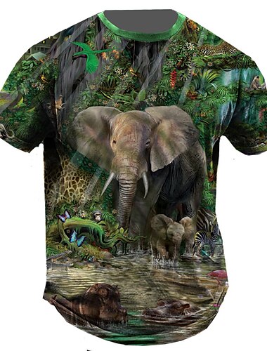  Herren Grafik Tiermotiv Elefant T Shirt Kurzarm T-Shirt 3D-Druck Rundhalsausschnitt Hemd Vintage Mode Designer Outdoor Täglich Sport Blau Braun Grün Frühling & Sommer Bekleidung S M L XL 2XL 3XL