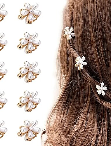  10 Uds mini clip de garra de perla de imitación pinzas de pelo vintage con flor de Margarita clips de flequillo artificiales accesorios decorativos para el cabello para mujeres y niñas