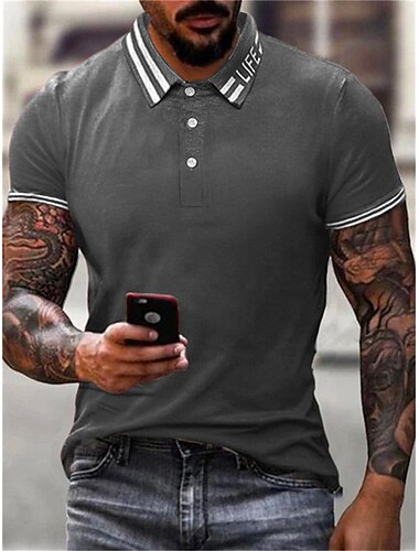  Herren Poloshirt Golfhemd Outdoor Strasse Umlegekragen Kurze Ärmel Sport Modisch Buchstabe Gestreift Button-Down Bedruckt Sommer Frühling Regular Fit Schwarz Gelb Rote Blau Grün Grau Poloshirt
