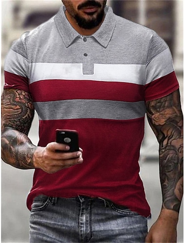  Herren Poloshirt Golfhemd Gestreift Grafik-Drucke Umlegekragen Schwarz Rote Grau Outdoor Strasse Kurze Ärmel Button-Down Bedruckt Bekleidung Sport Modisch Strassenmode Designer