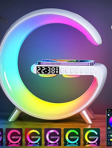  شريط ضوء باستخدام تقنية RGBIC ضوء ذكي LED مكبر صوت بلوتوث ساعة منبه قابل للتعديل ضوء استيقاظ منبهات لاسلكية ضوء طاولة
