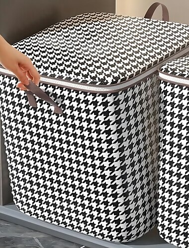  1pc opbergtas voor kleding, opvouwbare stoffen opbergtas met pied-de-poule-patroon, waterdichte, vochtbestendige katoenen quilt-opbergtas met grote capaciteit, huisorganisatie en opslag