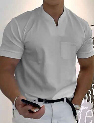  Bărbați Tricou Tee Top Manșon scurt În V Vară Simplu Modă Designer De Bază Nasturi Buzunar frontal Vacanță Ieșire Casul / Zilnic Negru Alb Galben Top tricou pentru bărbați