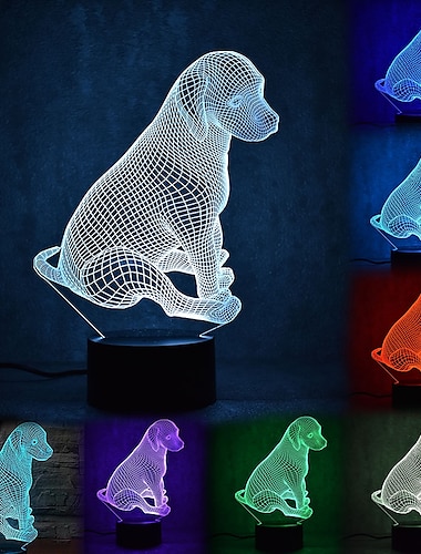  مصباح ثلاثي الأبعاد على شكل حيوان كلب ليلي ، جهاز تحكم عن بعد يعمل باللمس ، طاولة مكتب ، مصابيح الوهم البصري ، 7 أضواء متغيرة الألوان ، ديكور منزلي ، هدايا أعياد الميلاد