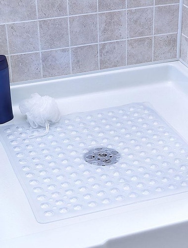  שטיחי מקלחת מרובעים - שטיחון אמבט מונע החלקה בגודל 21 על 21 אינץ' עם כוס יניקה, שטיחי מקלחת בטיחותיים לילדים ולקשישים, שטיחון מקלחת עם חורי ניקוז, ניתן לכביסה במכונה, לבן שקוף