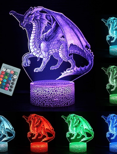  dinosaur nattlys for barn 3d illusjon nattlampe 16 farger skifter med fjernkontroll rom dekor gaver til barn gutter jenter