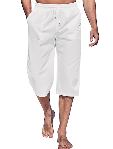  Voor heren Korte broek Linnen korte broek Zomer korte broeken Strandshorts Capri broeken Zak Trekkoord Elastische taille Effen Comfort Ademend Buiten Dagelijks Uitgaan Modieus Streetwear Zwart Wit