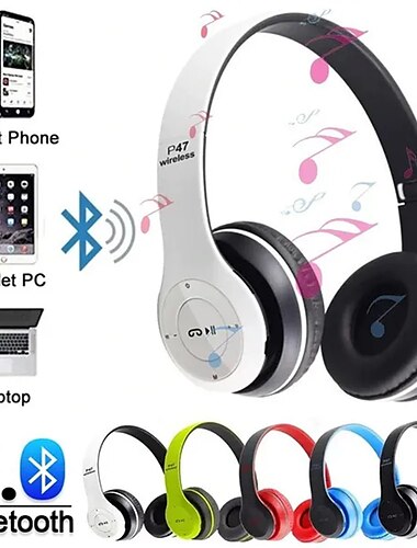  p47 auriculares inalámbricos bluetooth estéreo auriculares deportivos plegables manos libres compatible con tarjeta de memoria tf reproductor de mp3 para andorid