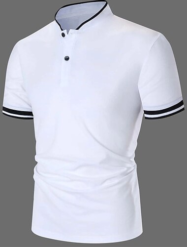  Herr POLO Shirt Golftröjor utan krage Ledigt Helgdag Hög krage Kortärmad Mode Grundläggande Slät Knapp Sommar Normal Svart Vit Vinröd POLO Shirt