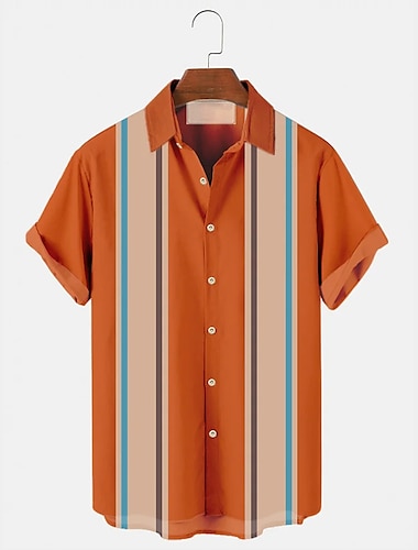  Herren Hemd Bowling-Shirt Knopfhemd Sommerhemd Lässiges Hemd Orange Kurzarm Farbblock Grafik-Drucke Umlegekragen Täglich Urlaub Vordertasche Bekleidung Modisch 1950s Brautkleider schlicht Komfortabel