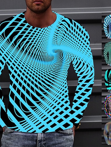  男性用 Tシャツ 3D印刷 グラフィック クルーネック A B C D E 3Dプリント アウトドア ストリート 長袖 プリント 衣類 スポーツ デザイナー ベーシック カジュアル