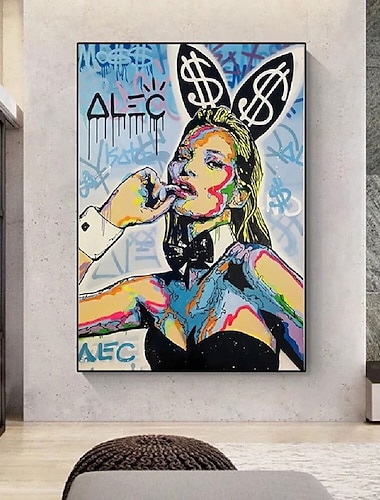  Handgefertigtes handgemaltes Ölgemälde Wand moderne abstrakte Malerei Alec Graffiti Lady Street Art Geld Leinwand Gemälde Heimdekoration Dekor gerollte Leinwand kein Rahmen ungedehnt