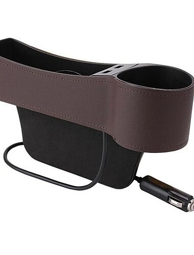  Organisateur de boîte de siège de voiture console de voiture poche latérale boîte à monnaie et 2 hub de charge usb pour téléphones portables