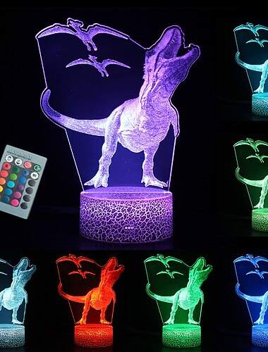  dinosaur leker 3d natt lys lampe - barn barn gave til gutter 16 led farger skiftende belysning touch usb lade bord skrivebord soverom dekorasjon kule gaver ideer bursdag jul til baby venner