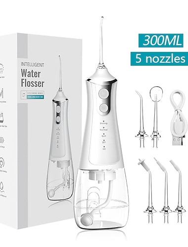  Oral Irrigator USB Rechargeable Water Flosser Portable Dental Water Jet 300ML Water Tank Waterproof Teeth Cleaner