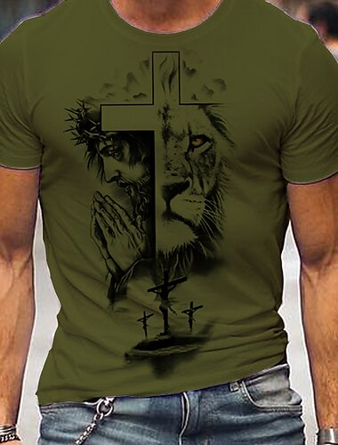  Herren Kreuz T Shirt Lässiger Stil Baumwolle Kurzarm Grafik Hemd Wein Drak Grau Heather Grey Bequemes T-Shirt Outdoor Straße Modedesigner-Kleidung