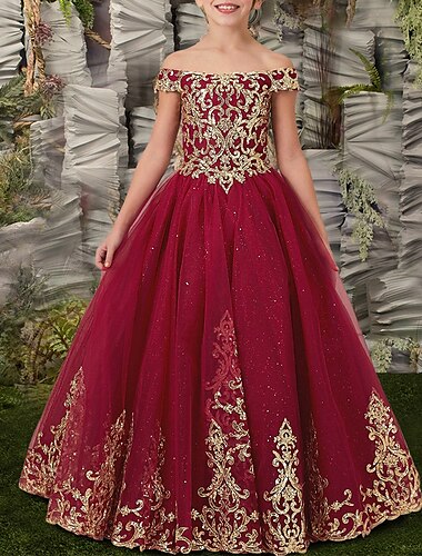  Prinzessin Boden-Länge Blumenmädchenkleid Quinceanera Junioren Süßes Ballkleid Satin mit Applikationen Strahlend & Funkelnd Elegant Fit 3-16 Jahre