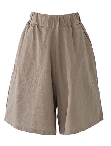  Mujer Pantalones cortos de lino y algodón Perneras anchas Pantalón corto Moda Longitud de la rodilla Color sólido Bolsillos laterales Perneras anchas Comodidad Rígido Casual Diario Negro Rojo Azul