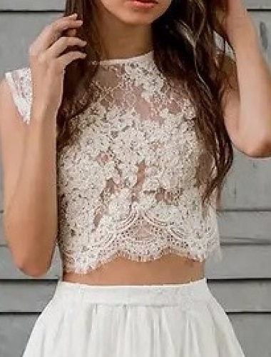  Boho Wedding Dresses Separates Scoop Neck Sleeveless Separates Lace Bridal Tops Bridal Gowns With Appliques Solid Color 2024