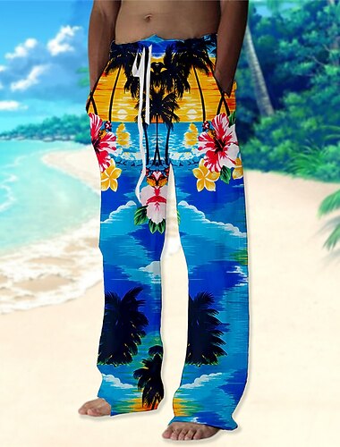  رجالي بنطلونات السراويل الصيفية سروال الشاطئ رباط مرونة الخصر الساق المستقيمة حيوان البشروس طائر مائي مطبوعات غرافيك راحة فضفاض مناسب للبس اليومي مناسب للعطلات أناقة الشارع ستايل هاواي