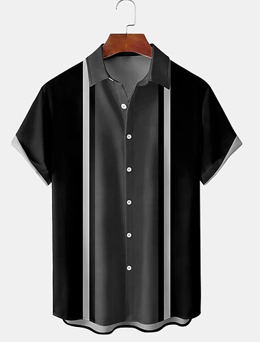  Men's Shirt Summer Shirt Casual Shirt Bowling Shirt Button Up Shirt Blue Purple Green Light Grey Gray Short Sleeve Color Block Turndown Vacation Street Front Pocket Clothing Apparel Cotton Cotton