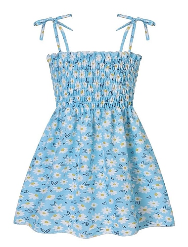  Kinder Mädchen Kleid Einfarbig Ärmellos Schule Niedlich Täglich Baumwolle Knielang Sommerkleid Sommer Frühling 3-7 Jahre Weiß Gelb Blau