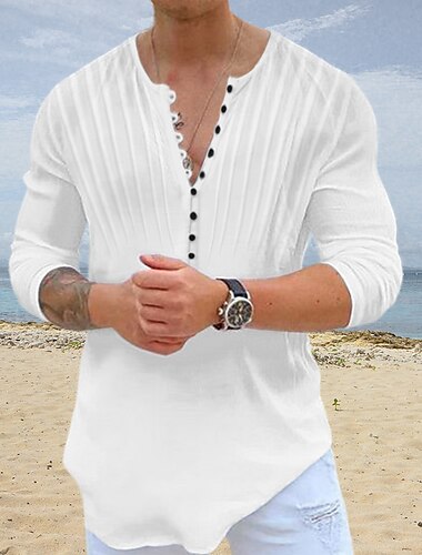  Per uomo Camicia Camicia popover Camicia Estiva Abbigliamento da spiaggia Camicia casual Camicia con colletto alla coreana Nero Bianco Blu Manica Lunga Semplice Girocollo Vacanza Streetwear