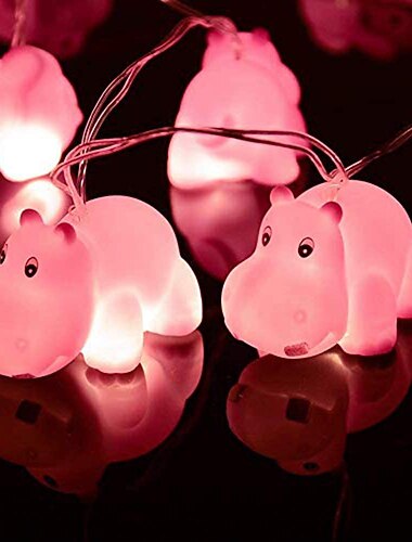  Luz de Cadena LED en Forma de Animal Patito Amarillo Oveja Hipopótamo 1.5M 10LEDs Interior Exterior Boda Cumpleaños Fiesta Jardín Decoración de Habitación Infantil