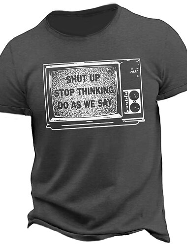 男性用 プラスサイズ ビッグトール Tシャツ クルーネック グレー 半袖 アウトドア お出かけ プリント レタード 衣類 コットン混 ストリートファッション スタイリッシュ カジュアル