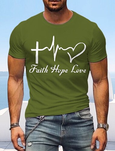 Heren Geloof Hoop Liefde T-Shirt Christelijke Inspirerende Graphic Tee met Hartslag Kruis Ontwerp
