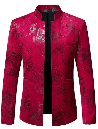  Blazer tang pour hommes, veste de mariage, dragon cheongsam, simple boutonnage, plus de boutons, noir, rouge, bleu foncé, 2024