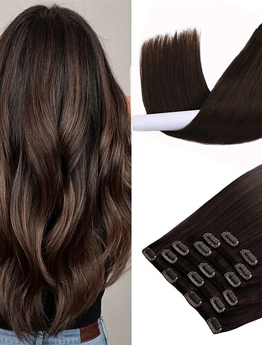  Clip dans les extensions de cheveux purfashion brun foncé 20 pouces 70g 7 pièces épais et droit 100% remy clip dans les extensions de cheveux cheveux humains