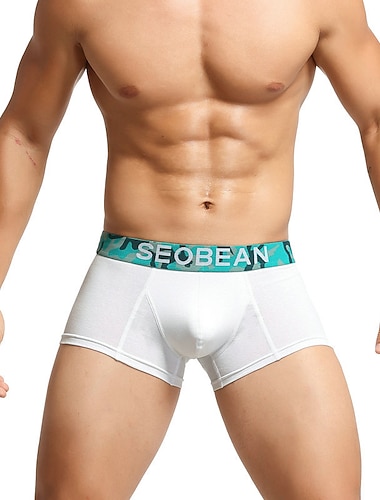  Homens 1 PC Cueca Boxer Cuecas Imprimir Elastano Poliéster / Algodão Lavável Confortável Retalhos camuflagem Cintura Baixa Preto Branco