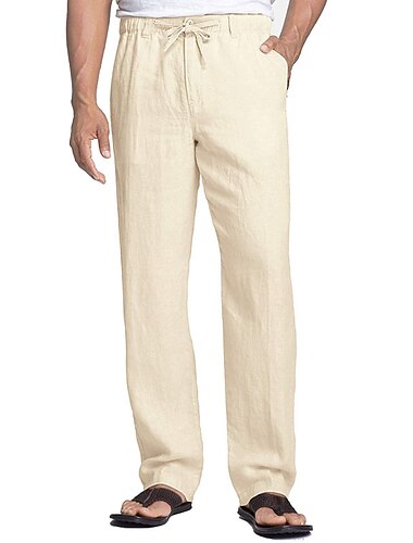  Voor heren Linnen broek Broek Zomerbroek Strandbroeken Vrijetijdsbroek Zak Elastische taille Effen Comfort Ademend Buiten Dagelijks Uitgaan Modieus Casual Zwart Wit