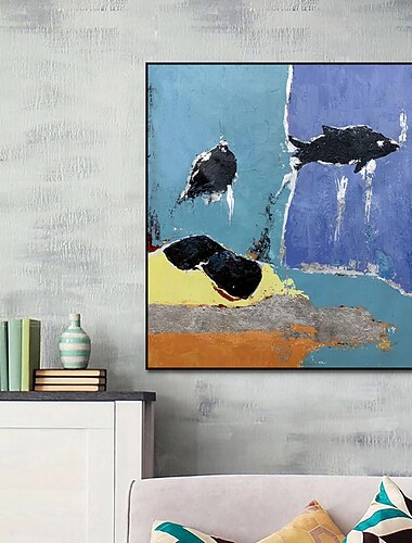  pintura a óleo artesanal lona decoração da arte da parede moderno animal abstrato peixinho do mar profundo para decoração de casa rolou sem moldura pintura não esticada