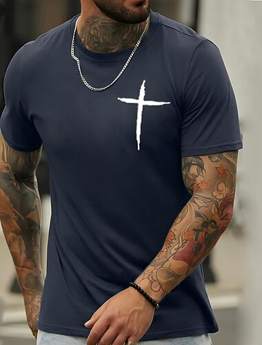 Herren Grafikdrucke Kreuz Glaube T Shirt Grafischen T-Shirt Baumwolle Kurze Ärmel Grafik Hemd Schwarz Weiß Wein Bequemes T-Shirt Urlaub Straße Modedesigner-Kleidung