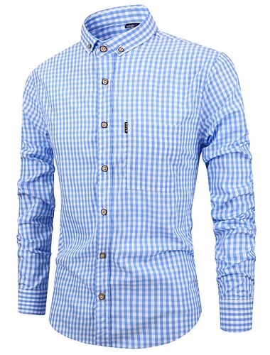  Męskie Codzienna koszula Zapinana na guziki koszula Koszule w kratkę Czarny Czerwony Głęboki niebieski Jasnoniebieski Długi rękaw Kratka Kwadratowy dekolt Urlop Dzienne zużycie Przycisk w dół Odzież