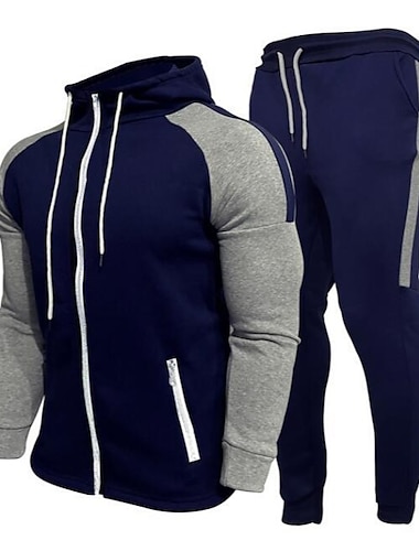  Voor heren Trainingspak sweatsuit Joggingpakken Zwart Wit Marineblauw Grijs Opstaande boord Kleurenblok Trekkoord 2-stuks Sport & Outdoor Dagelijks Sport Basic Casual Groot en klein Herfst Lente